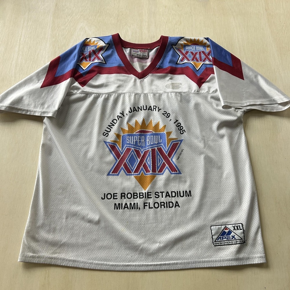 Vintage Super Bowl XXIX Jersey Mens 2XL White NFL Football Apex One USA 90s